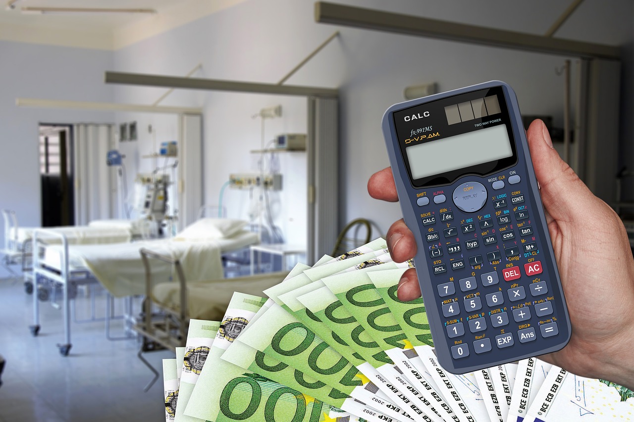 calculator, money, hospital room
